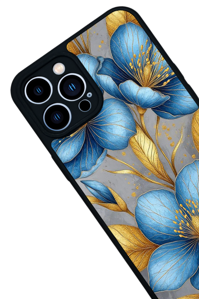 iPhone 13 Pro Max Uyumlu Yaldizli Cicek Tasarımlı Glossy Premium Kılıf