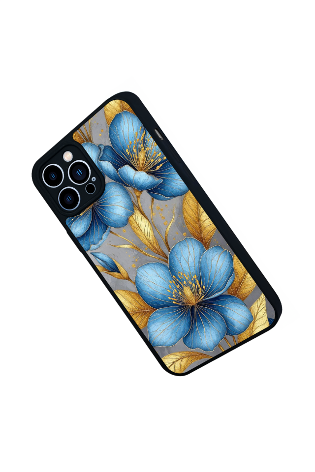 iPhone 13 Pro Max Uyumlu Yaldizli Cicek Tasarımlı Glossy Premium Kılıf