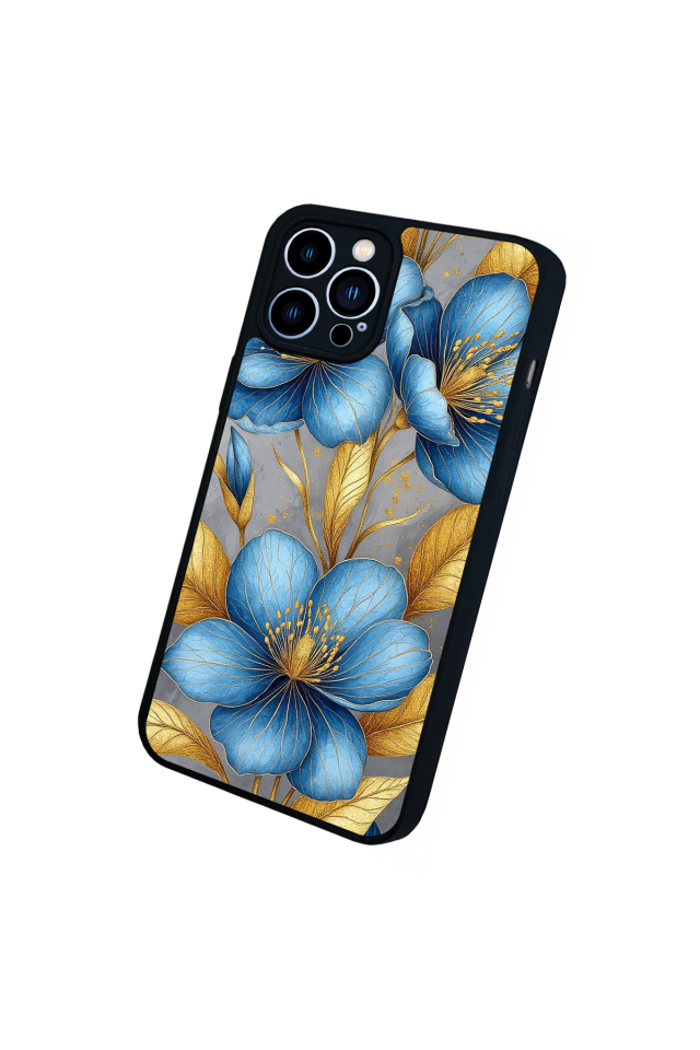 iPhone 13 Pro Max Uyumlu Yaldizli Cicek Tasarımlı Glossy Premium Kılıf