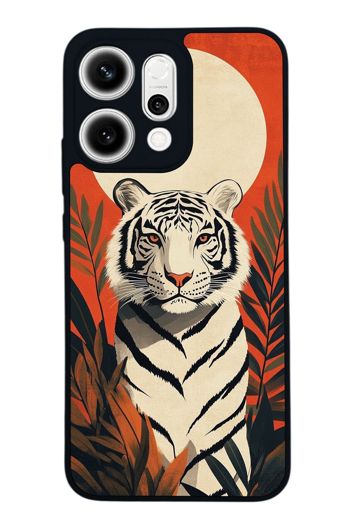 Oppo Reno 14 Uyumlu Kirmizi ve Kaplan Tasarımlı Glossy Premium Kılıf