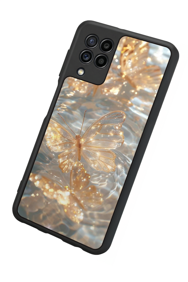 Samsung Galaxy M22 Uyumlu Kelebek Tasarımlı Glossy Premium Kılıf