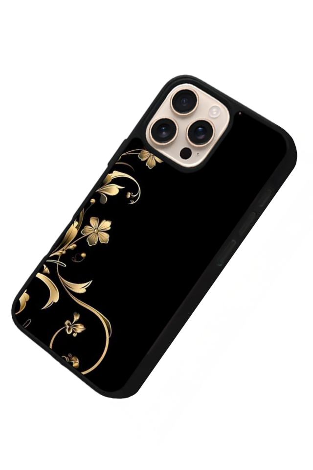 iPhone 14 Pro Max Uyumlu Yaldizli Cicek Tasarımlı Glossy Premium Kılıf