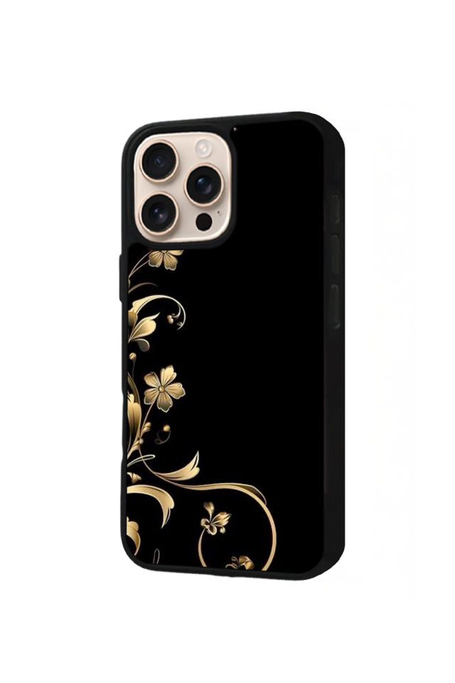 iPhone 14 Pro Max Uyumlu Yaldizli Cicek Tasarımlı Glossy Premium Kılıf