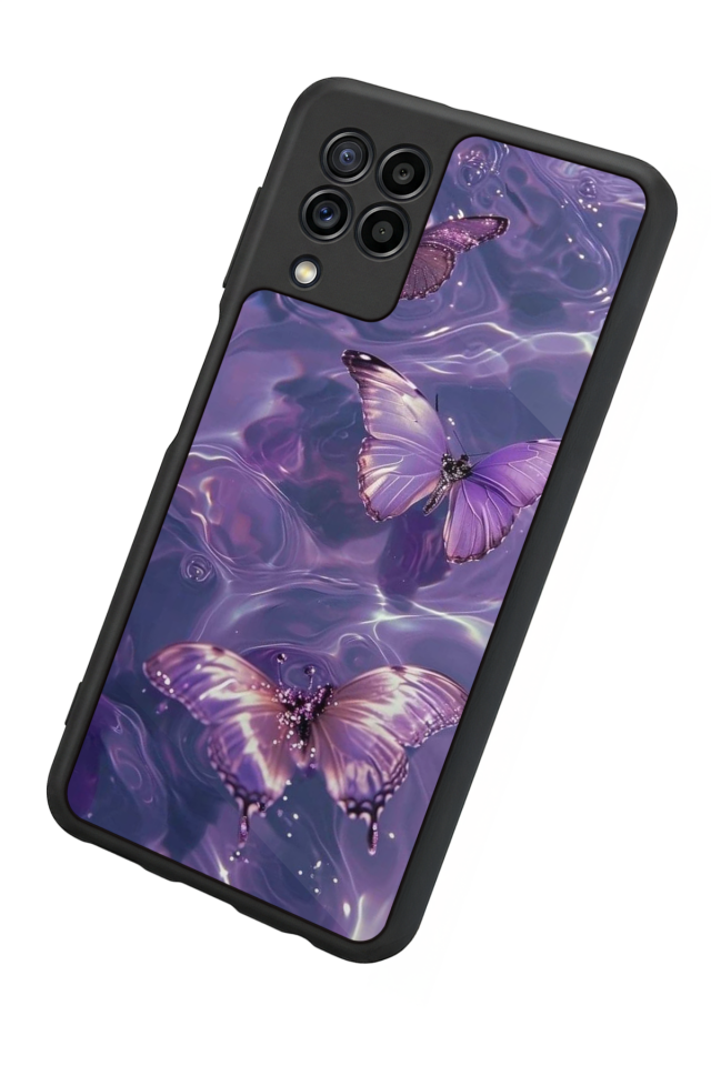Samsung Galaxy M22 Uyumlu Kelebek Tasarımlı Glossy Premium Kılıf