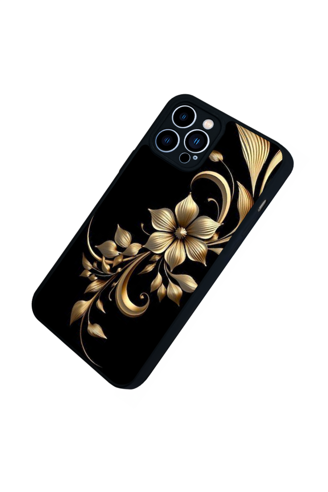 iPhone 13 Pro Max Uyumlu Yaldizli Cicek Tasarımlı Glossy Premium Kılıf