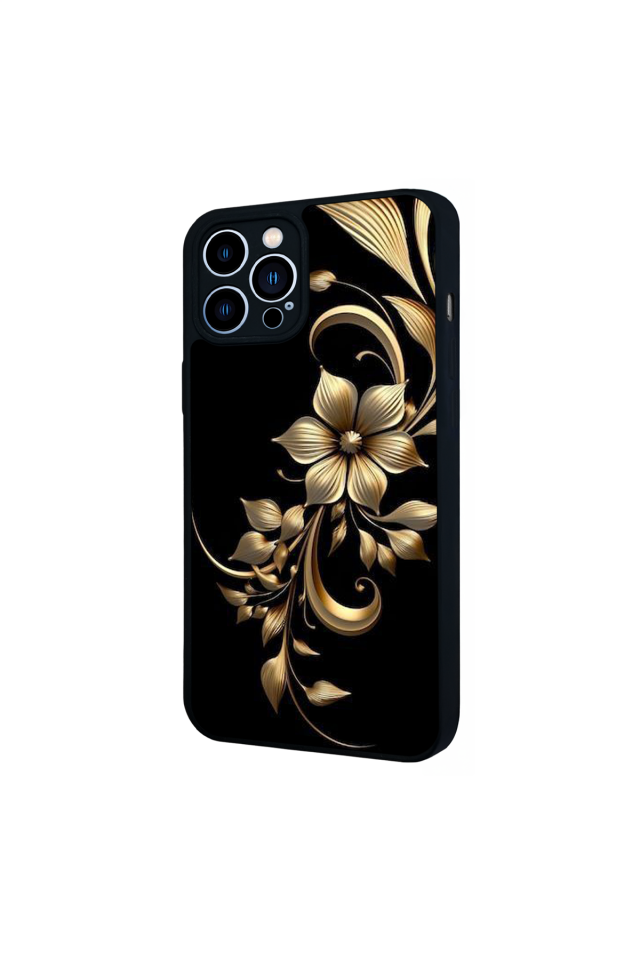 iPhone 13 Pro Max Uyumlu Yaldizli Cicek Tasarımlı Glossy Premium Kılıf