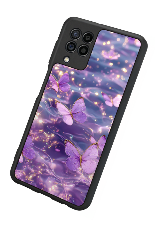 Samsung Galaxy M22 Uyumlu Kelebek Tasarımlı Glossy Premium Kılıf