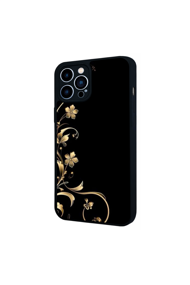 iPhone 13 Pro Max Uyumlu Yaldizli Cicek Tasarımlı Glossy Premium Kılıf
