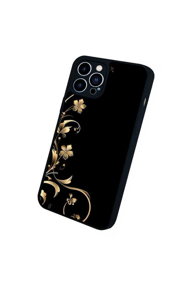 iPhone 13 Pro Max Uyumlu Yaldizli Cicek Tasarımlı Glossy Premium Kılıf