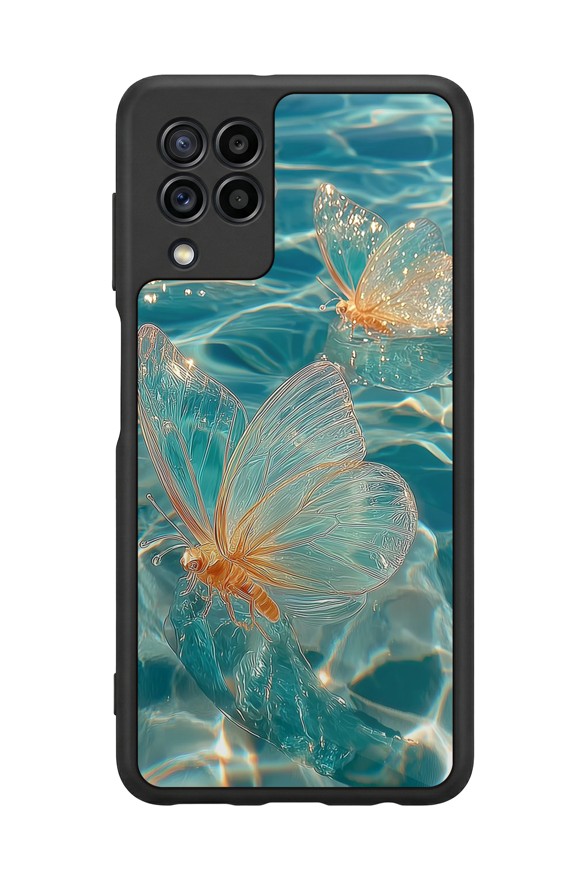 Samsung Galaxy M22 Uyumlu Kelebek Tasarımlı Glossy Premium Kılıf