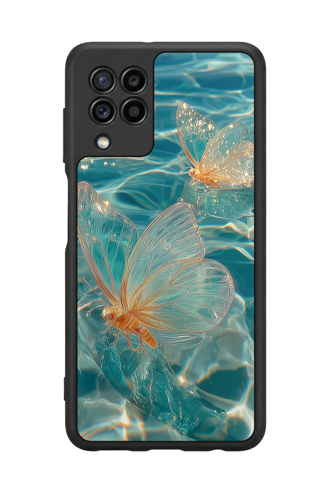 Samsung Galaxy M22 Uyumlu Kelebek Tasarımlı Glossy Premium Kılıf