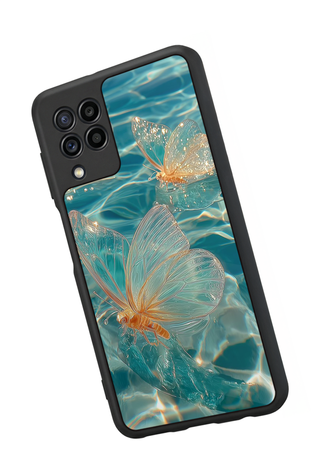 Samsung Galaxy M22 Uyumlu Kelebek Tasarımlı Glossy Premium Kılıf