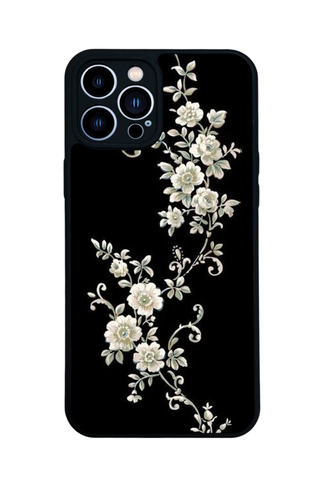 iPhone 13 Pro Max Uyumlu Yaldizli Cicek Tasarımlı Glossy Premium Kılıf