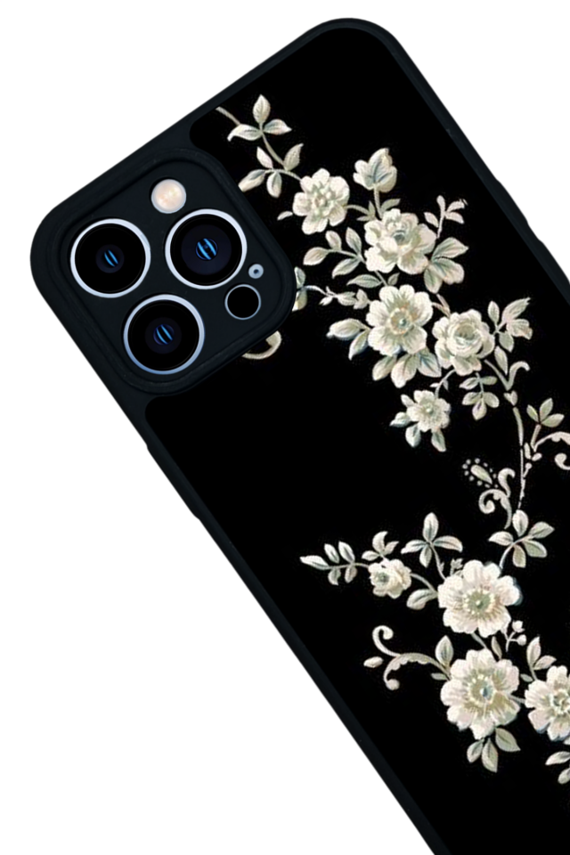iPhone 13 Pro Max Uyumlu Yaldizli Cicek Tasarımlı Glossy Premium Kılıf