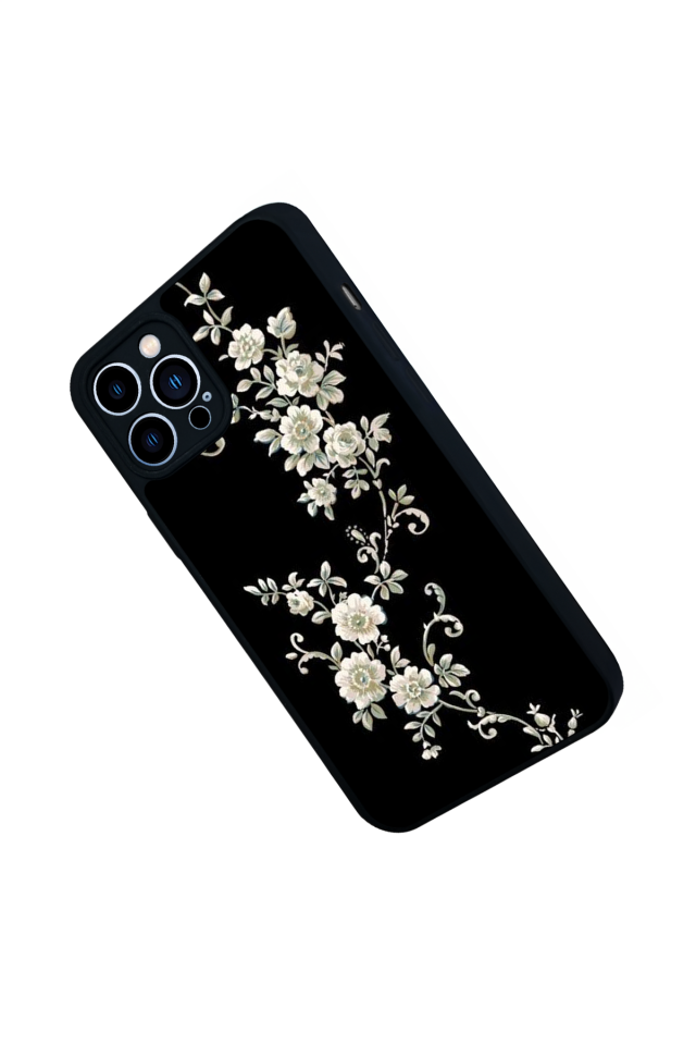 iPhone 13 Pro Max Uyumlu Yaldizli Cicek Tasarımlı Glossy Premium Kılıf