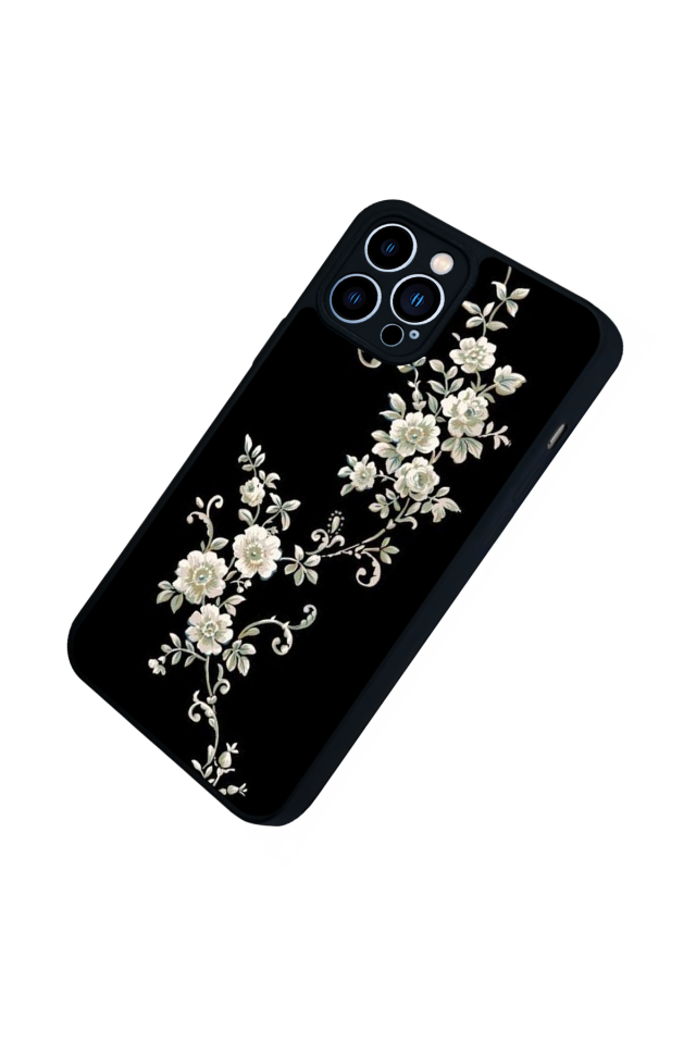 iPhone 13 Pro Max Uyumlu Yaldizli Cicek Tasarımlı Glossy Premium Kılıf