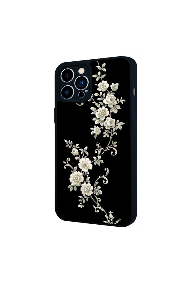 iPhone 13 Pro Max Uyumlu Yaldizli Cicek Tasarımlı Glossy Premium Kılıf