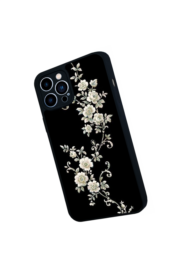 iPhone 13 Pro Max Uyumlu Yaldizli Cicek Tasarımlı Glossy Premium Kılıf