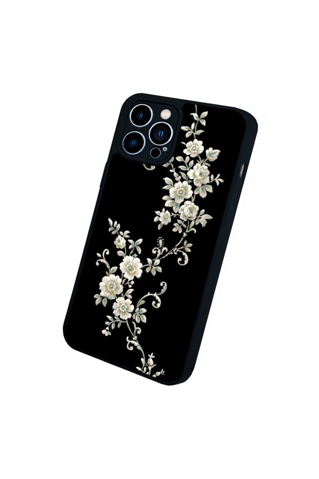 iPhone 13 Pro Max Uyumlu Yaldizli Cicek Tasarımlı Glossy Premium Kılıf