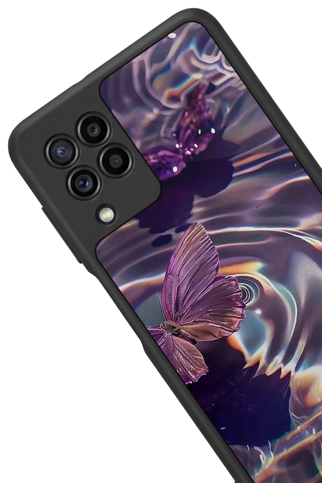 Samsung Galaxy M22 Uyumlu Kelebek Tasarımlı Glossy Premium Kılıf