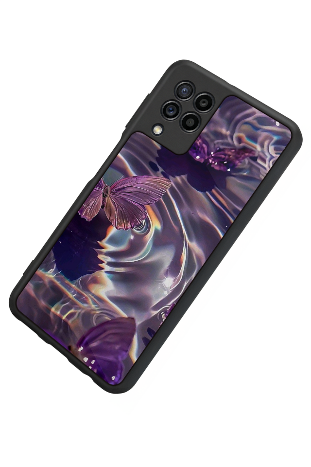 Samsung Galaxy M22 Uyumlu Kelebek Tasarımlı Glossy Premium Kılıf