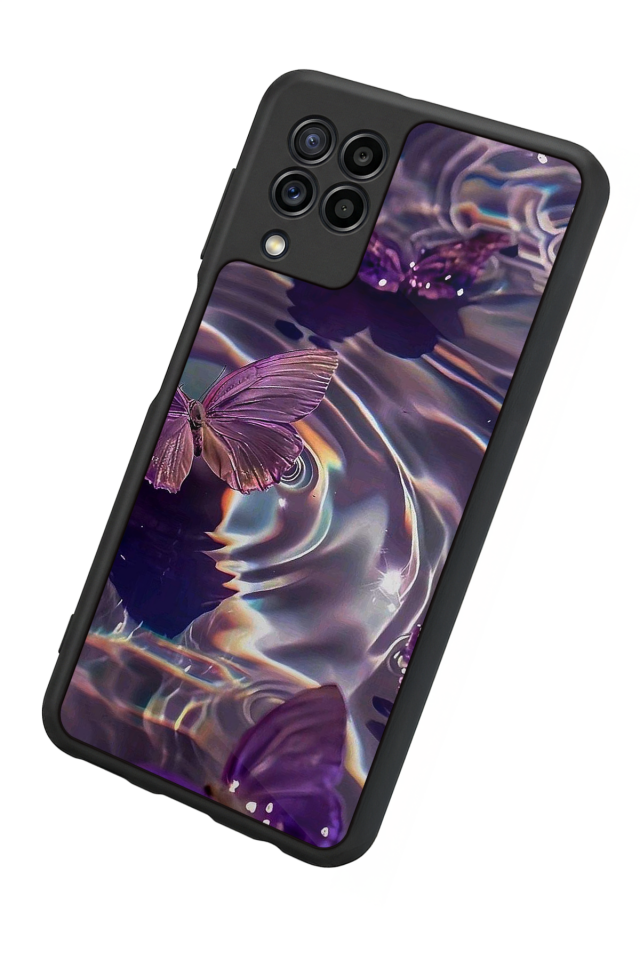 Samsung Galaxy M22 Uyumlu Kelebek Tasarımlı Glossy Premium Kılıf