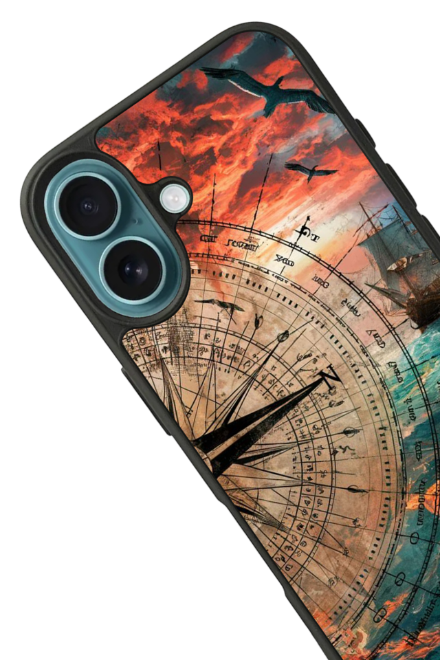 iPhone 16 Plus Uyumlu Pusula Tasarımlı Glossy Premium Kılıf