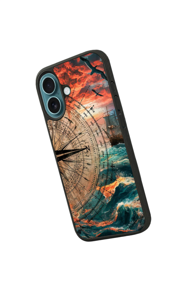 iPhone 16 Plus Uyumlu Pusula Tasarımlı Glossy Premium Kılıf