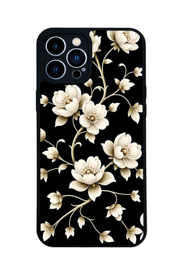 iPhone 13 Pro Max Uyumlu Yaldizli Cicek Tasarımlı Glossy Premium Kılıf