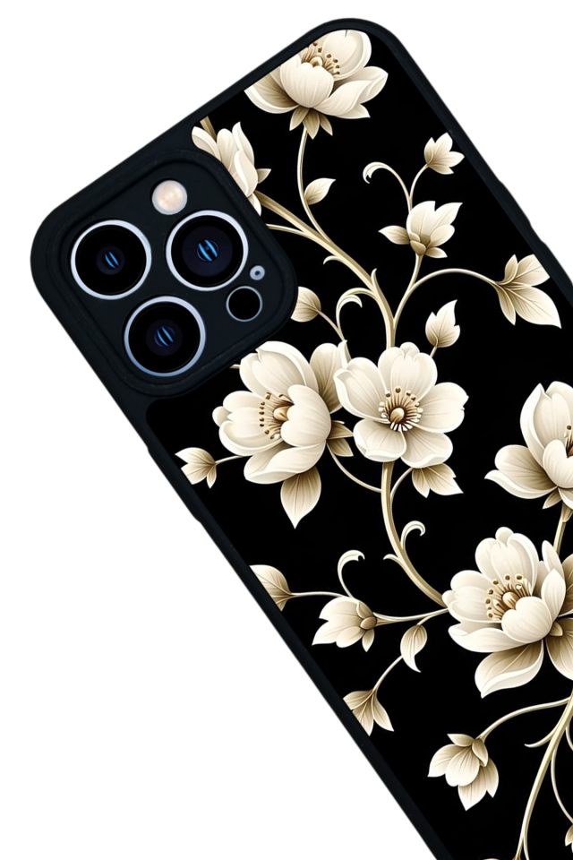 iPhone 13 Pro Max Uyumlu Yaldizli Cicek Tasarımlı Glossy Premium Kılıf