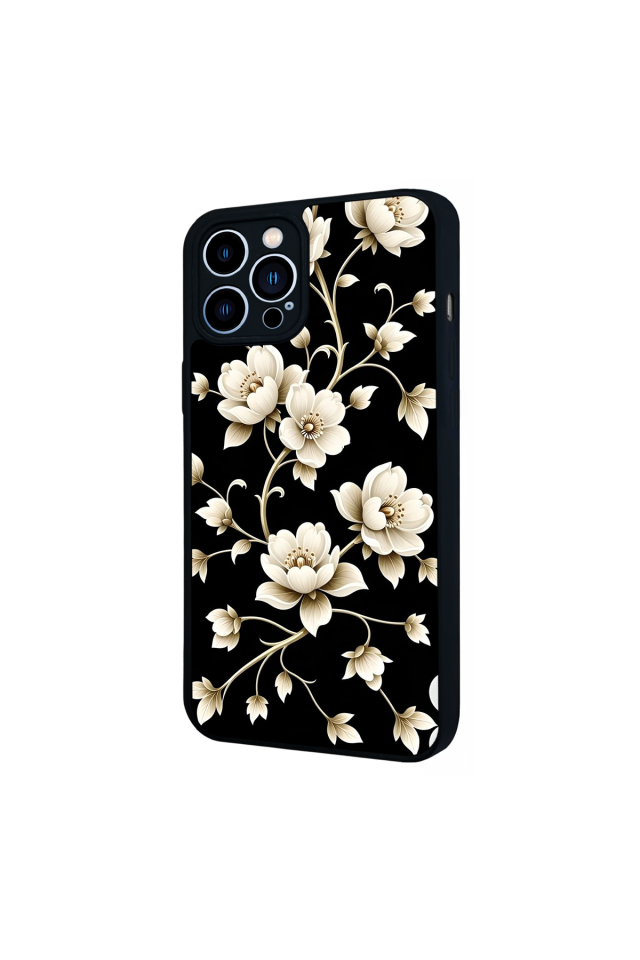 iPhone 13 Pro Max Uyumlu Yaldizli Cicek Tasarımlı Glossy Premium Kılıf
