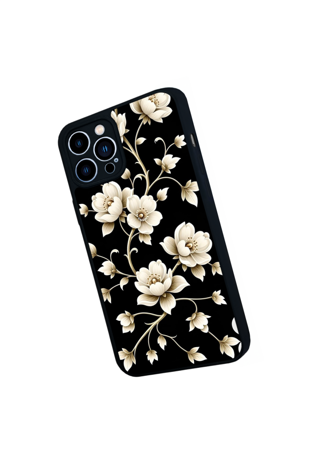 iPhone 13 Pro Max Uyumlu Yaldizli Cicek Tasarımlı Glossy Premium Kılıf