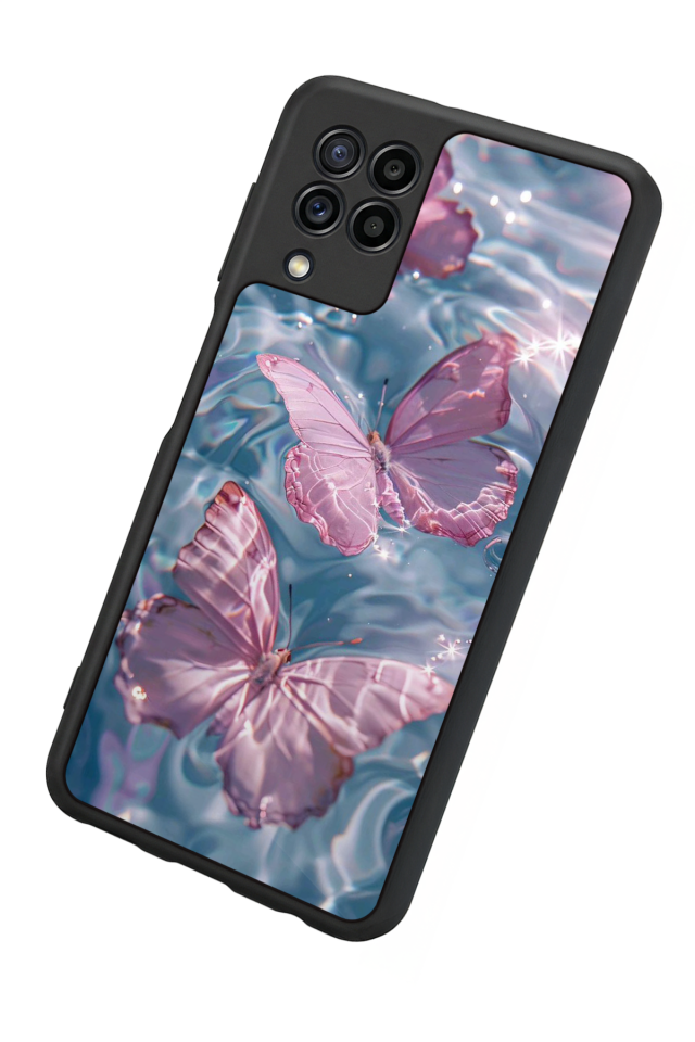 Samsung Galaxy M22 Uyumlu Kelebek Tasarımlı Glossy Premium Kılıf
