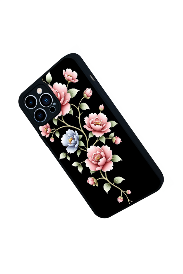 iPhone 13 Pro Max Uyumlu Yaldizli Cicek Tasarımlı Glossy Premium Kılıf