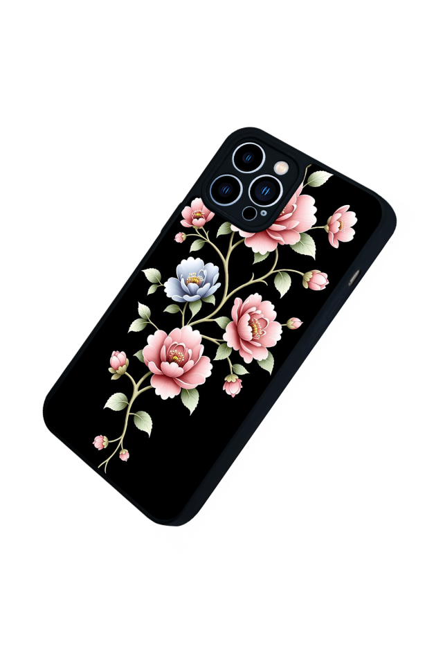 iPhone 13 Pro Max Uyumlu Yaldizli Cicek Tasarımlı Glossy Premium Kılıf