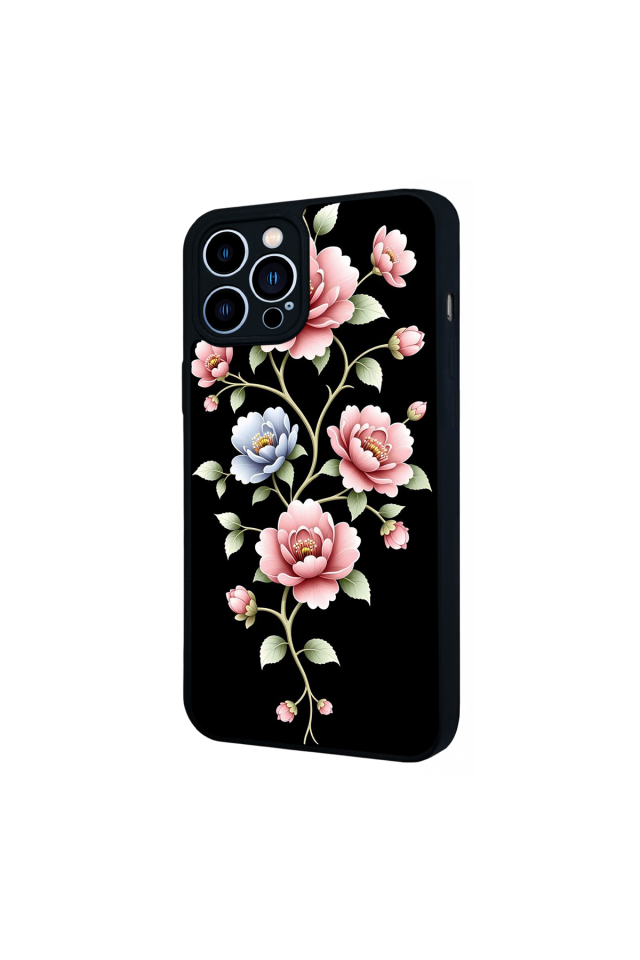 iPhone 13 Pro Max Uyumlu Yaldizli Cicek Tasarımlı Glossy Premium Kılıf
