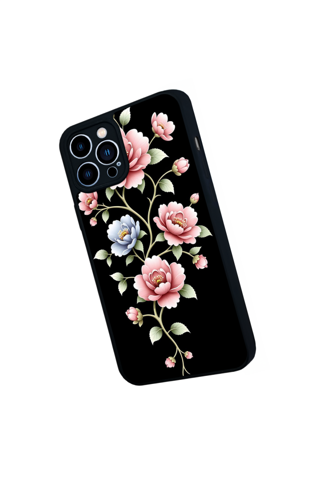 iPhone 13 Pro Max Uyumlu Yaldizli Cicek Tasarımlı Glossy Premium Kılıf