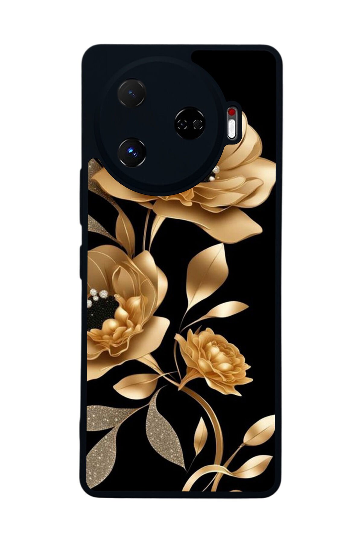 Tecno Camon 30 Pro Uyumlu Yaldizli Cicek Tasarımlı Glossy Premium Kılıf
