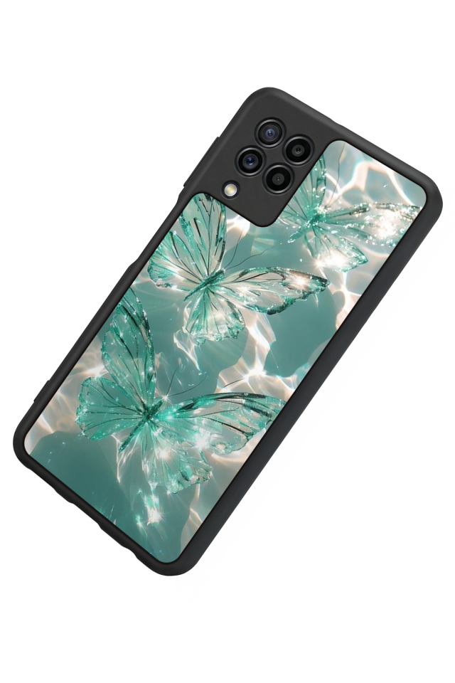 Samsung Galaxy M22 Uyumlu Kelebek Tasarımlı Glossy Premium Kılıf