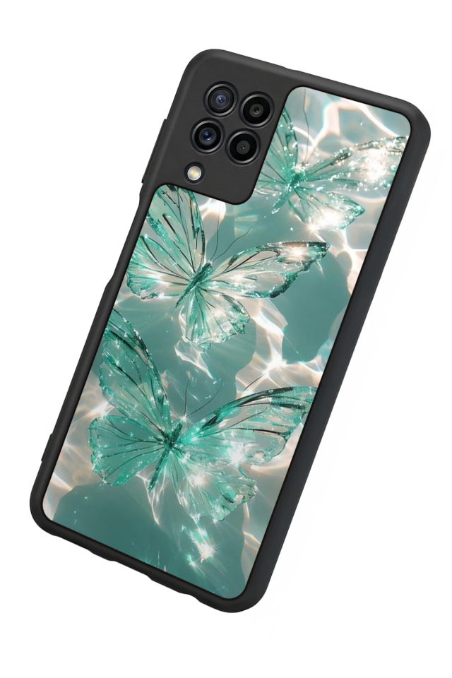 Samsung Galaxy M22 Uyumlu Kelebek Tasarımlı Glossy Premium Kılıf