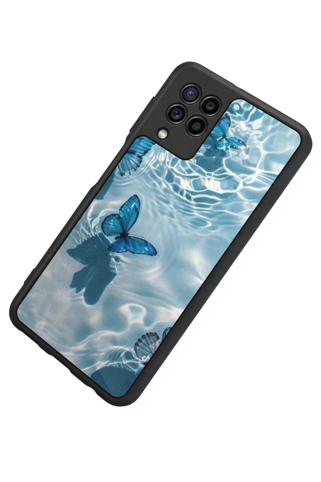 Samsung Galaxy M22 Uyumlu Kelebek Tasarımlı Glossy Premium Kılıf