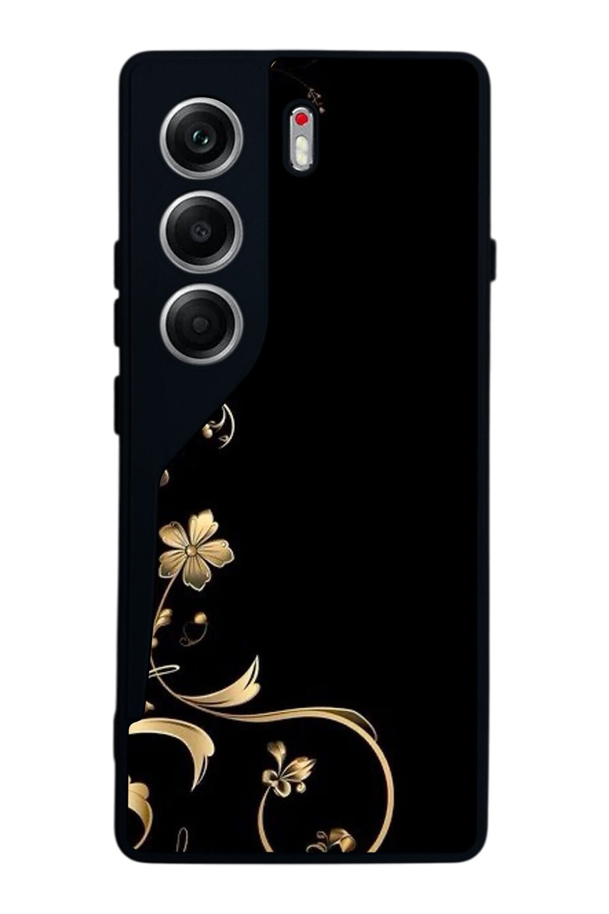 Tecno Camon 40 Uyumlu Yaldizli Cicek Tasarımlı Glossy Premium Kılıf