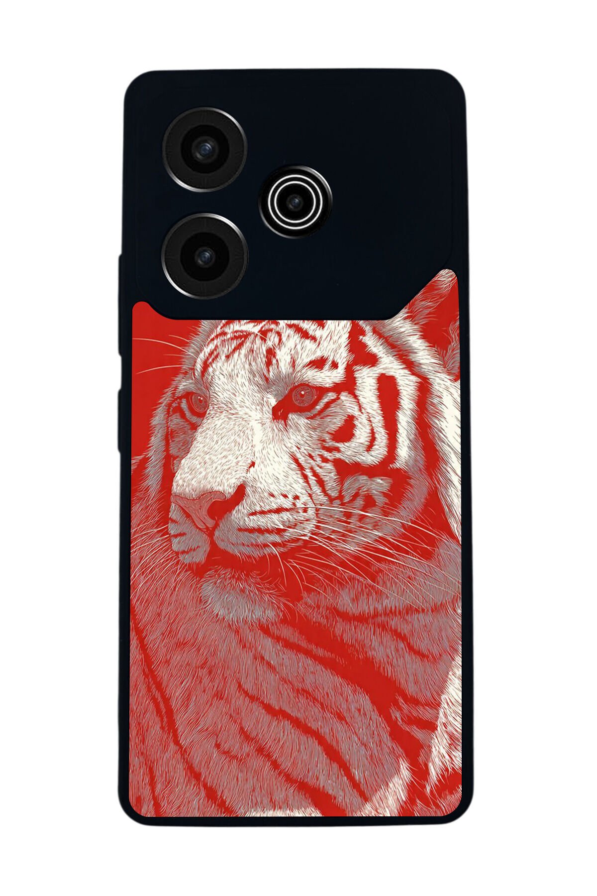 Tecno Pova 6 Uyumlu Kirmizi ve Kaplan Tasarımlı Glossy Premium Kılıf