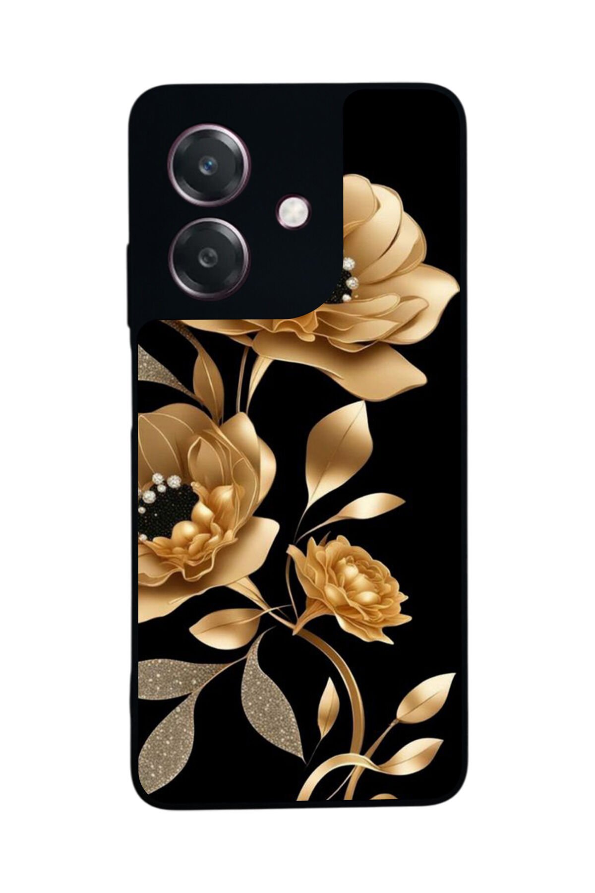 Oppo A3 5G Uyumlu Yaldizli Cicek Tasarımlı Glossy Premium Kılıf