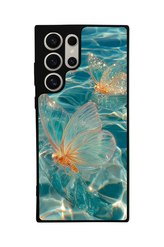 Samsung Galaxy S23 Ultra Uyumlu Kelebek Tasarımlı Glossy Premium Kılıf