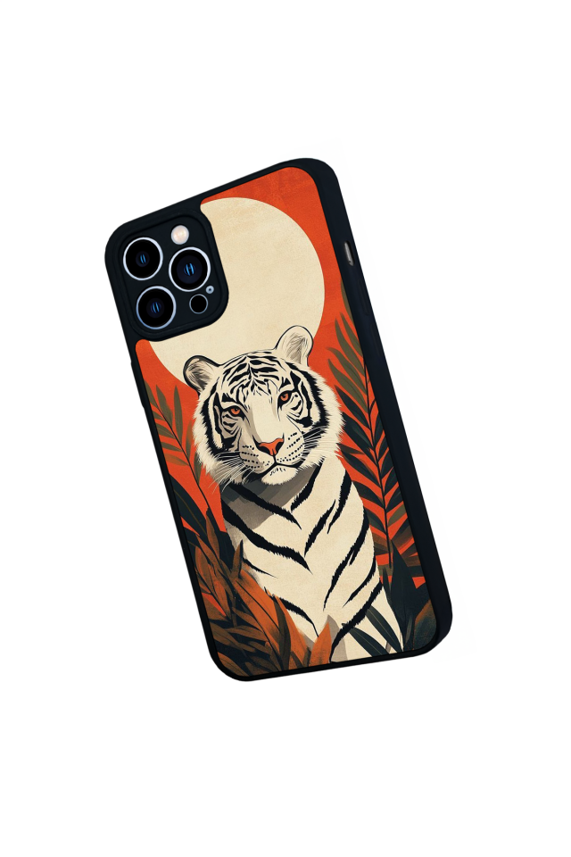 iPhone 13 Pro Max Uyumlu Kirmizi ve Kaplan Tasarımlı Glossy Premium Kılıf
