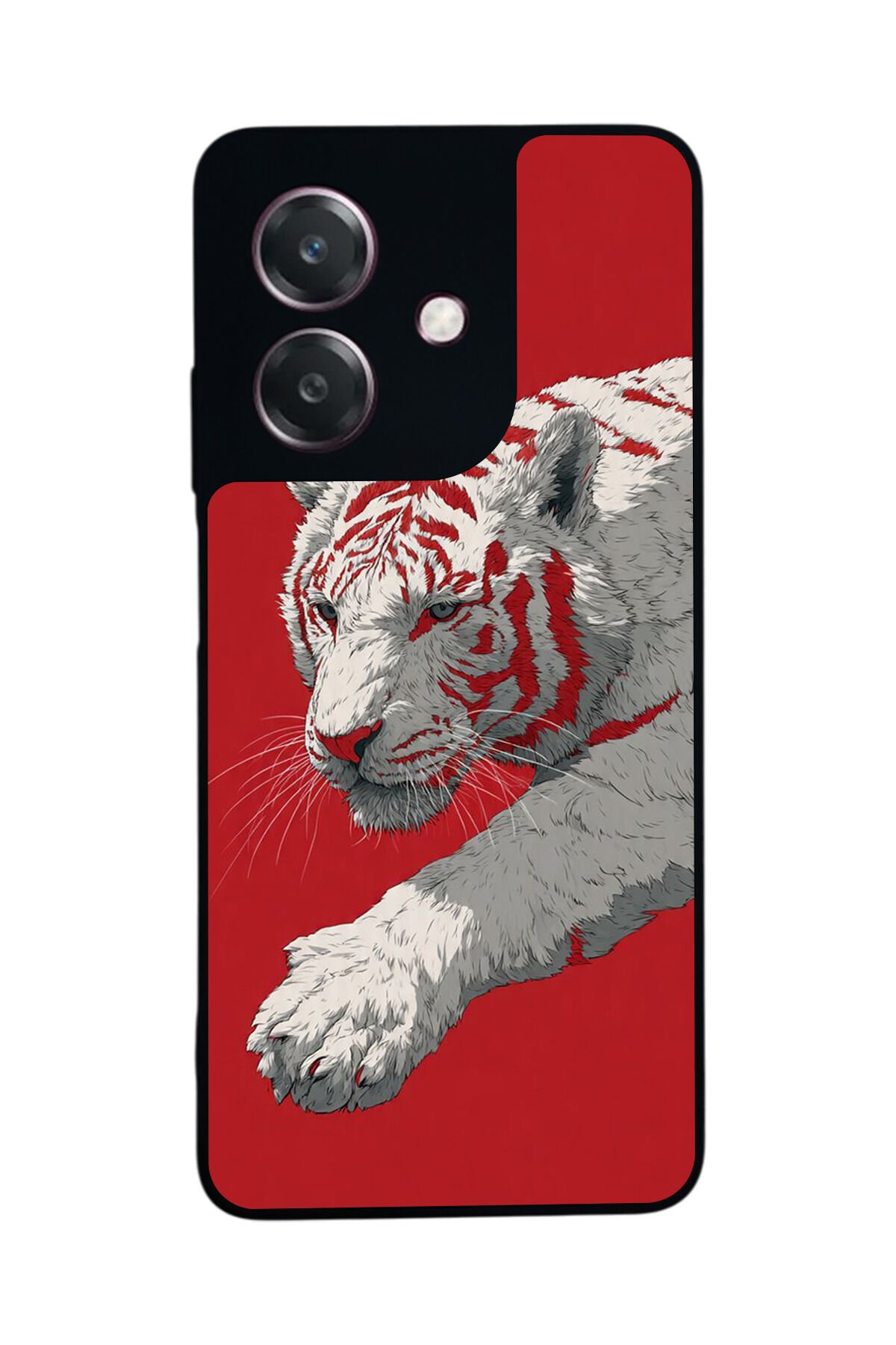 Oppo A3 5G Uyumlu Kirmizi ve Kaplan Tasarımlı Glossy Premium Kılıf