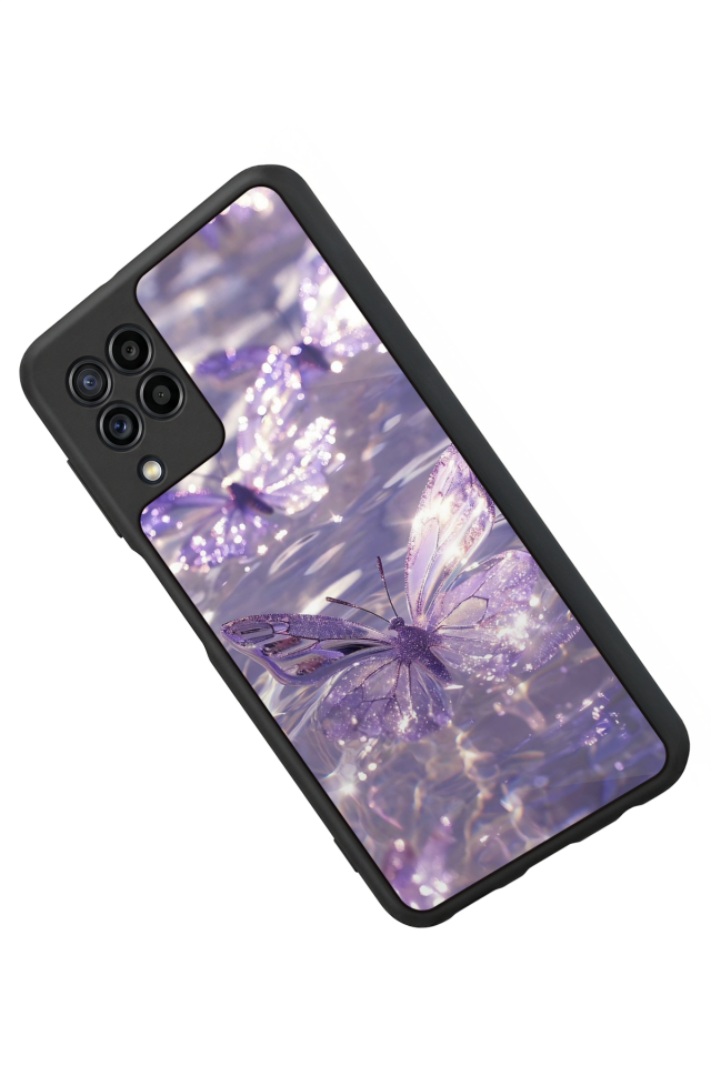 Samsung Galaxy M22 Uyumlu Kelebek Tasarımlı Glossy Premium Kılıf