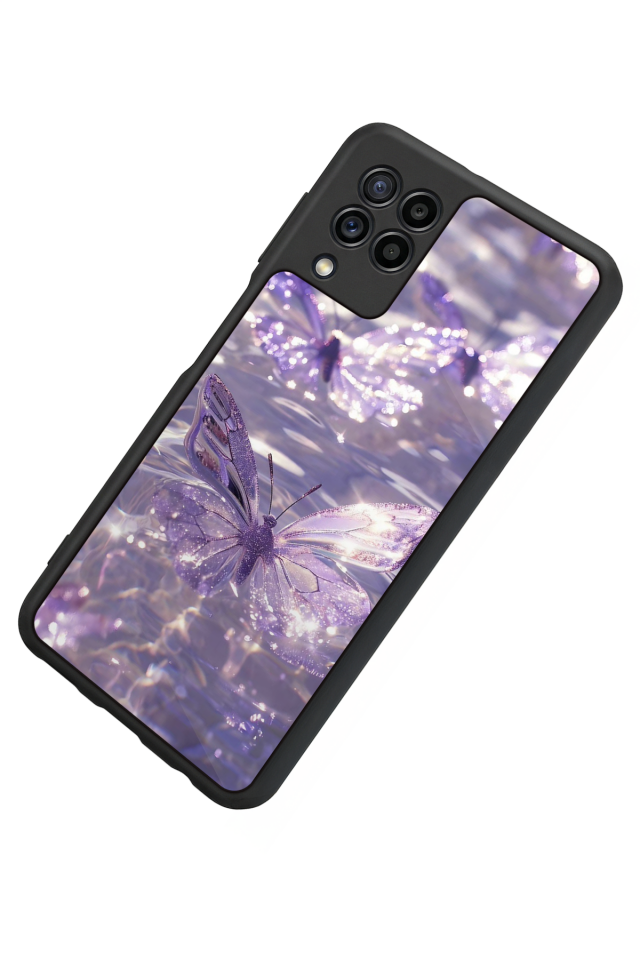 Samsung Galaxy M22 Uyumlu Kelebek Tasarımlı Glossy Premium Kılıf