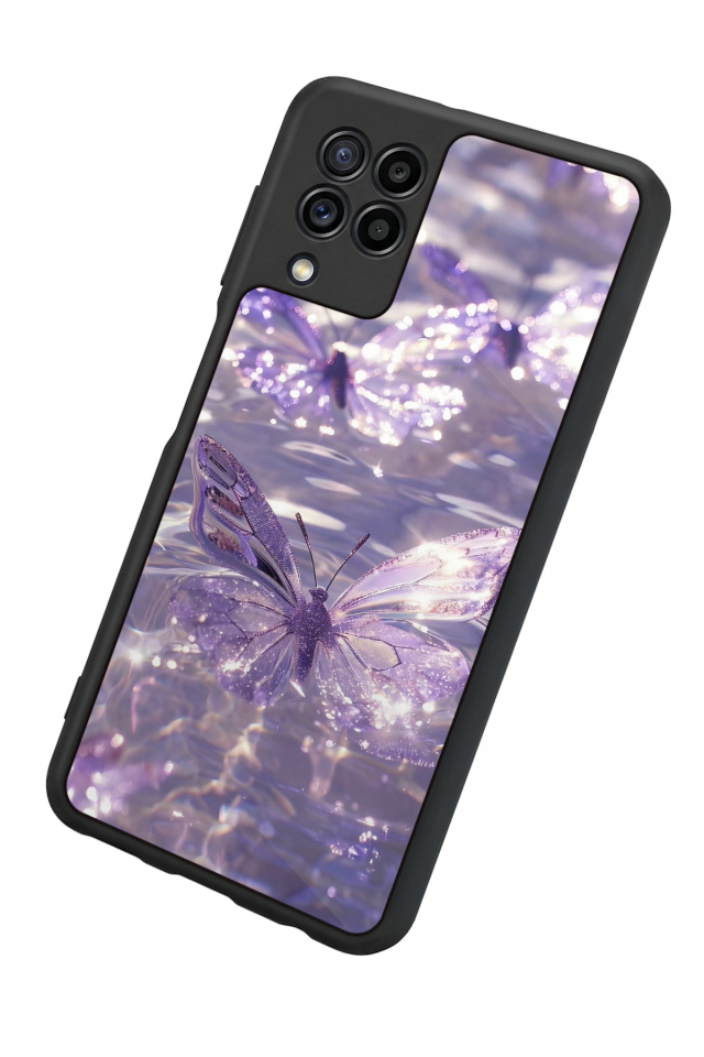 Samsung Galaxy M22 Uyumlu Kelebek Tasarımlı Glossy Premium Kılıf